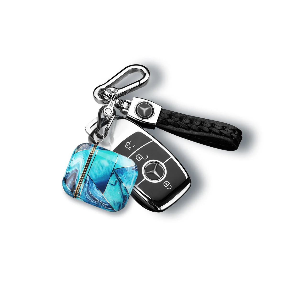 AirPods | Luxury Gold Blue Marble Case - Image 3