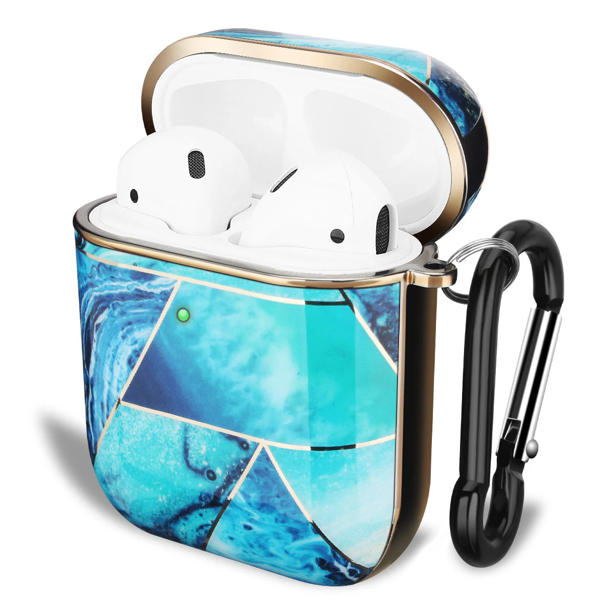 AirPods | Luxury Gold Blue Marble Case - Image 4