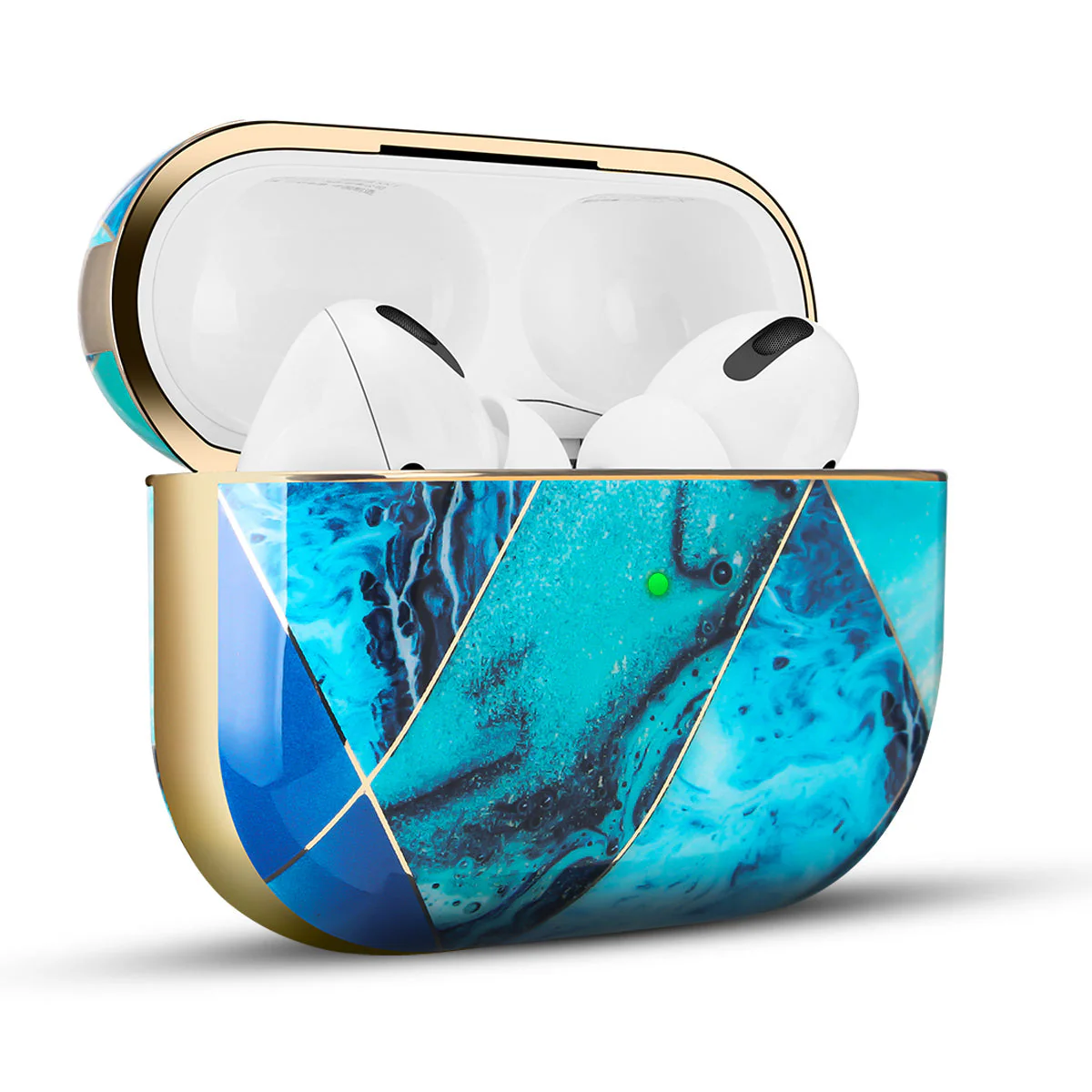 AirPods | Luxury Gold Blue Marble Case - Image 6