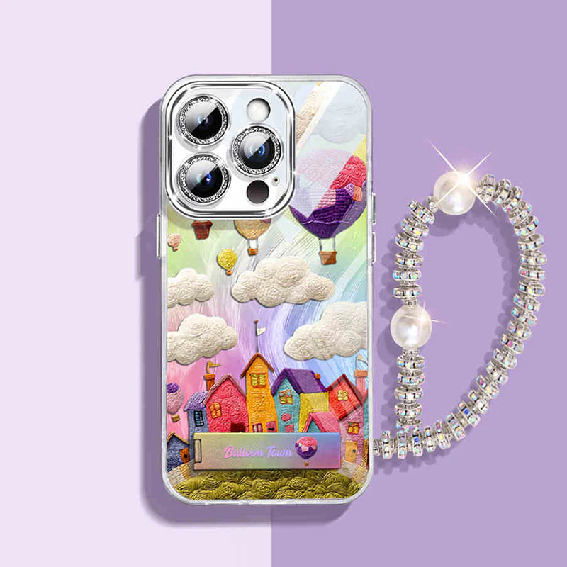 iPhone Diamond Chain Series | "Balloon Town" Cartoon Liquid Silicone Phone Case - Image 6