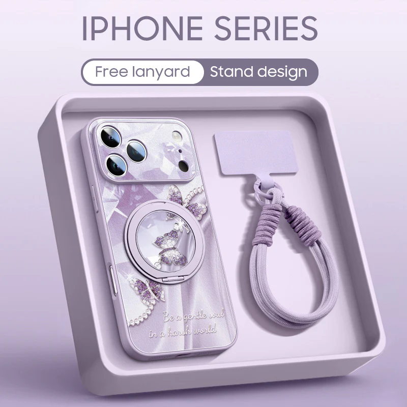 iPhone Lanyard Series | Beautiful Butterfly Phone Case with Rotating Stand Design - Image 5
