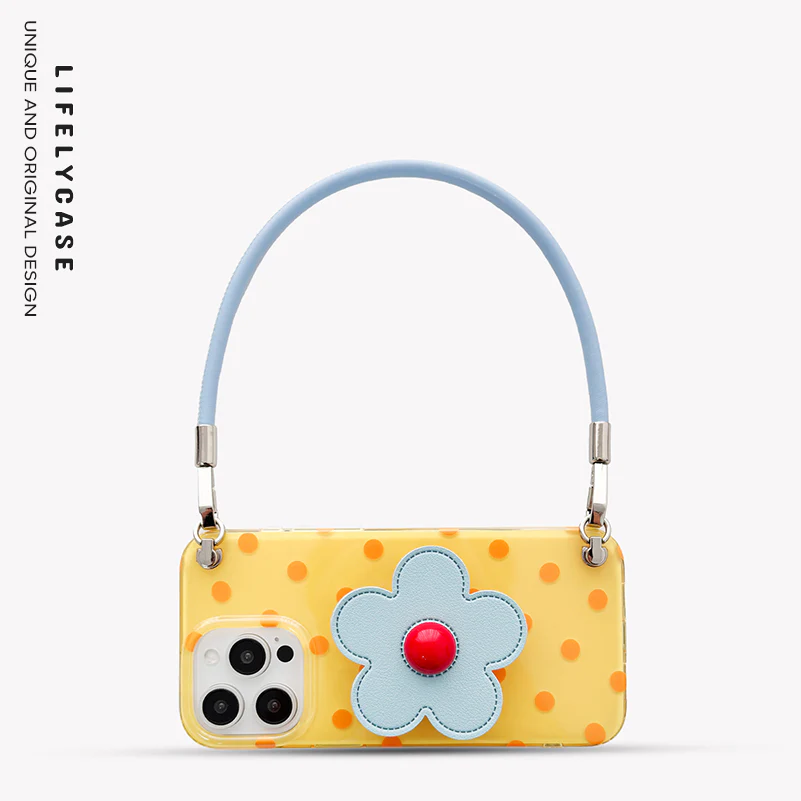 iPhone Lanyard Series | Blue Flower Stand Polka Dot Phone Case - Image 2