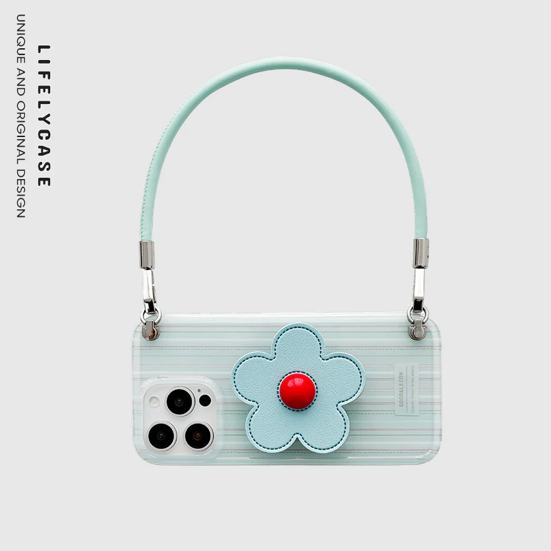 iPhone Lanyard Series | Blue Flower Stand Phone Case - Image 2