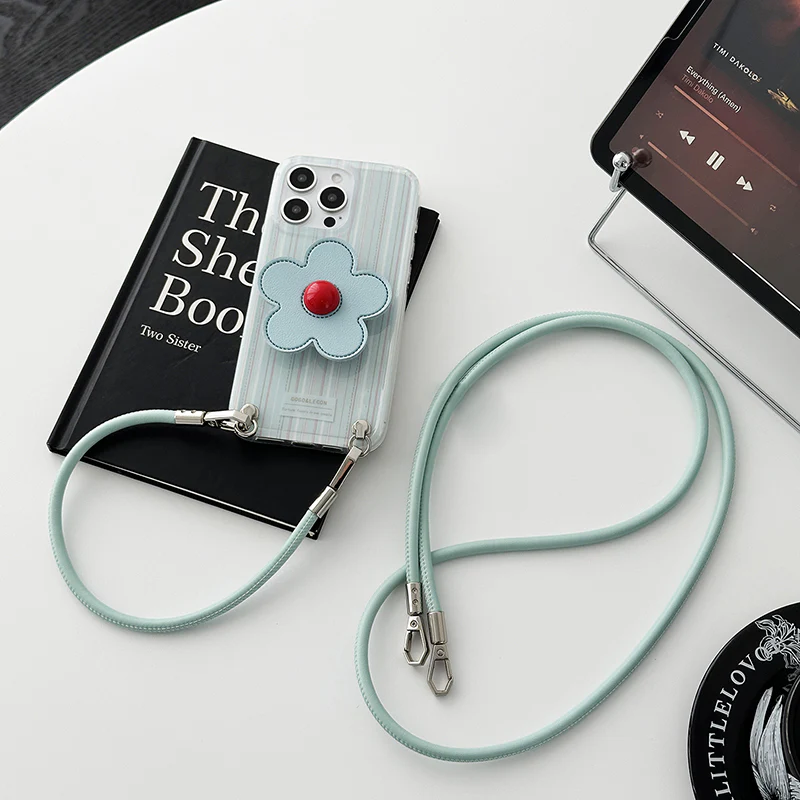 iPhone Lanyard Series | Blue Flower Stand Phone Case - Image 7