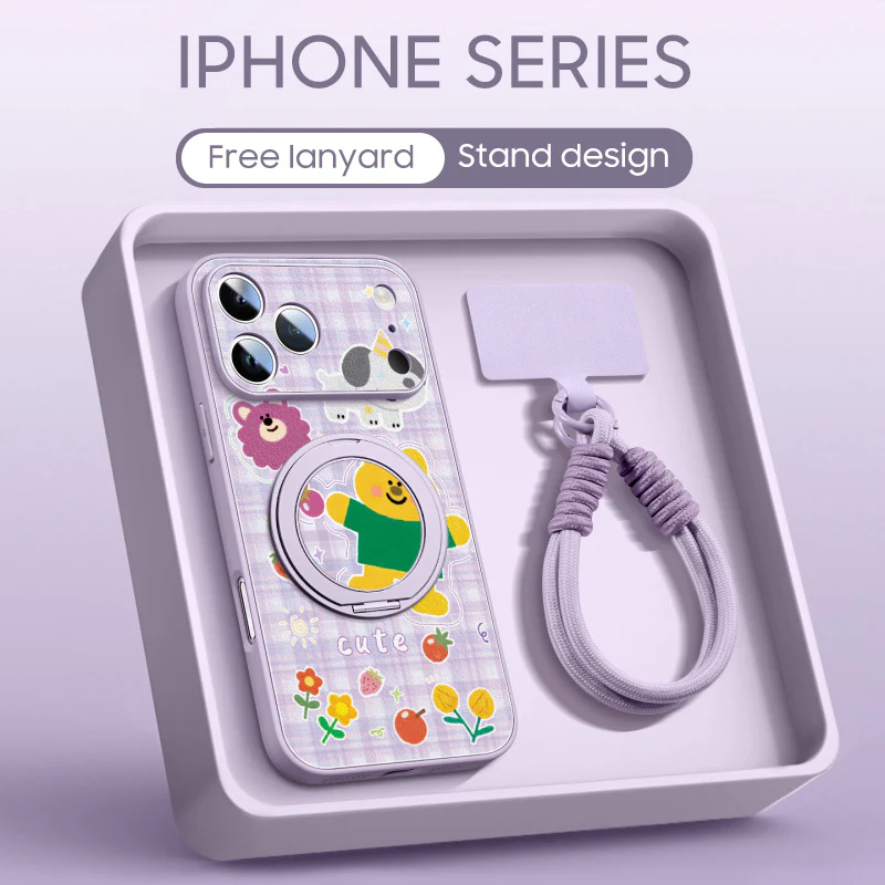 iPhone Lanyard Series | Magnetic Rotating Bracket Cartoon Phone Case - Image 5