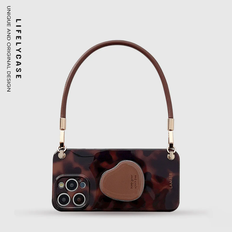 iPhone Lanyard Series | Brown Stand Design Phone Case - Image 2