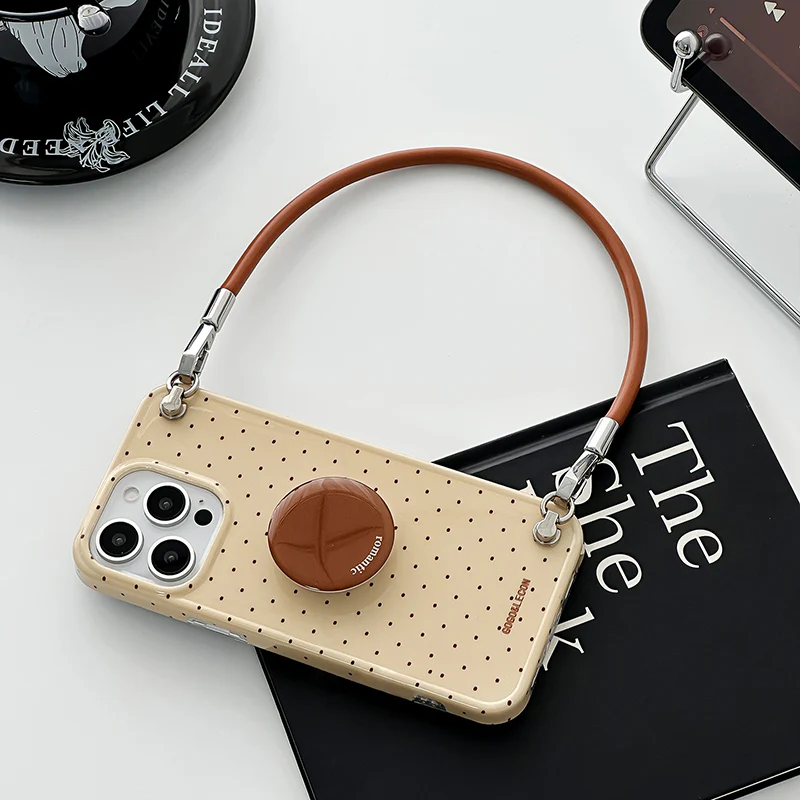 iPhone Lanyard Series | Brown Stand Polka Dot Phone Case - Image 3