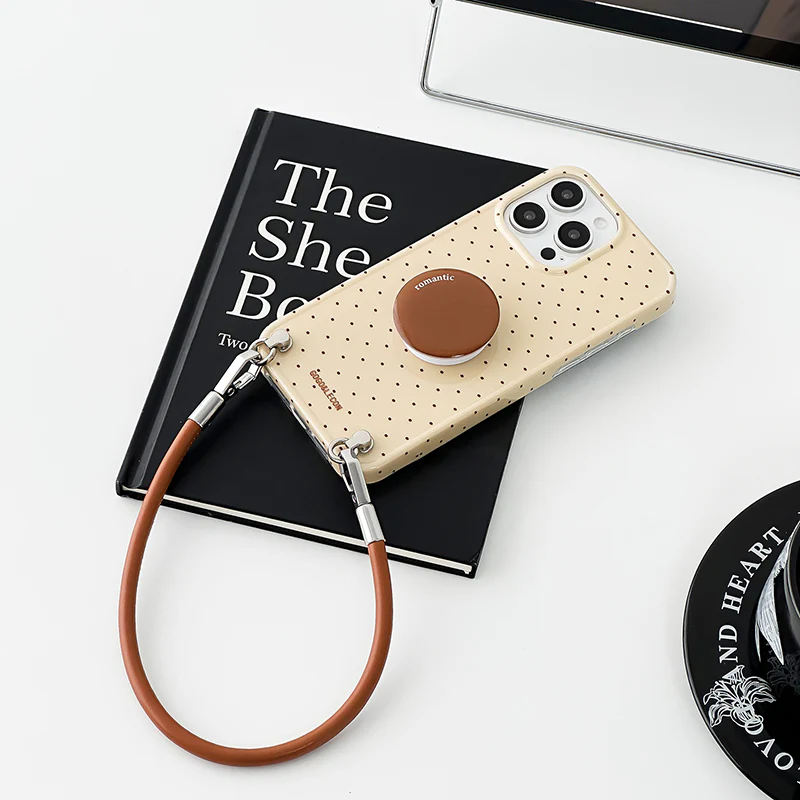 iPhone Lanyard Series | Brown Stand Polka Dot Phone Case - Image 4