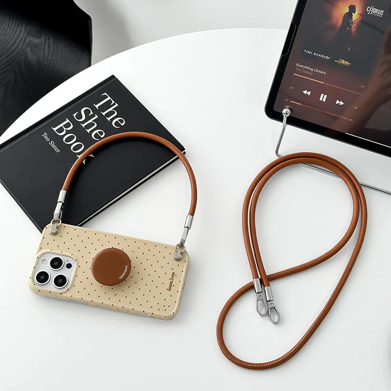 iPhone Lanyard Series | Brown Stand Polka Dot Phone Case - Image 5