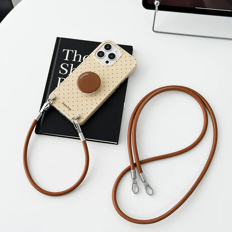iPhone Lanyard Series | Brown Stand Polka Dot Phone Case - Image 6