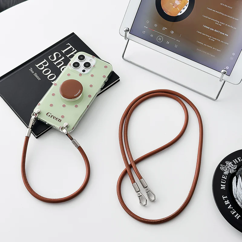 iPhone Lanyard Series | Brown Stand Polka Dot Phone Case - Image 6