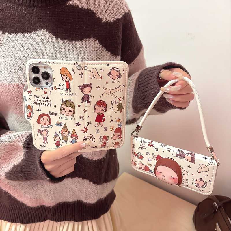 iPhone Lanyard Series | Cartoon Little Girl Flip Leather Phone Case - Image 3