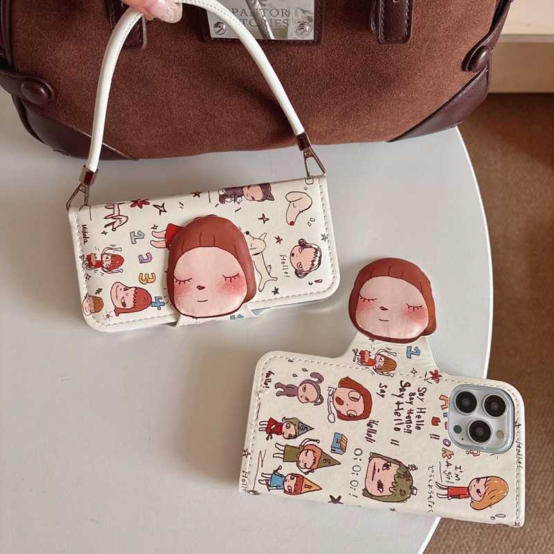 iPhone Lanyard Series | Cartoon Little Girl Flip Leather Phone Case - Image 4