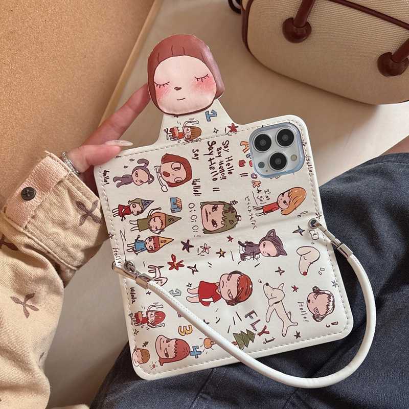 iPhone Lanyard Series | Cartoon Little Girl Flip Leather Phone Case - Image 6