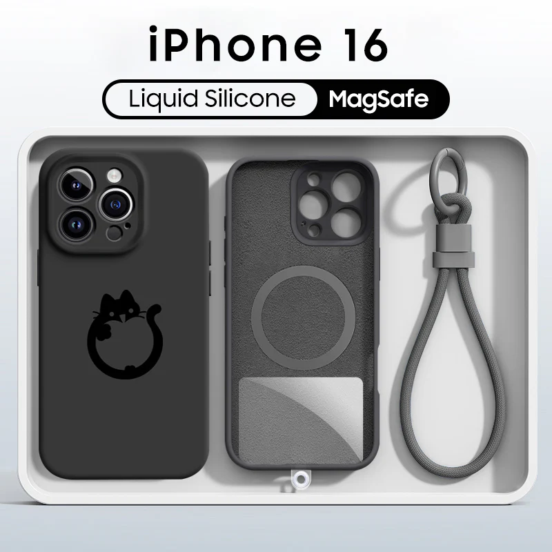 iPhone Lanyard Series | Cute Cat Liquid Silicone MagSafe Phone Case - Image 12