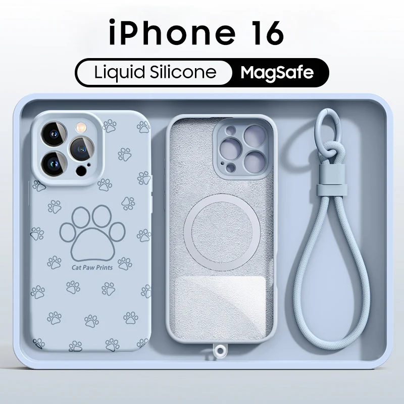 iPhone Lanyard Series | Cute Cat Paw Liquid Silicone MagSafe Phone Case - Image 10