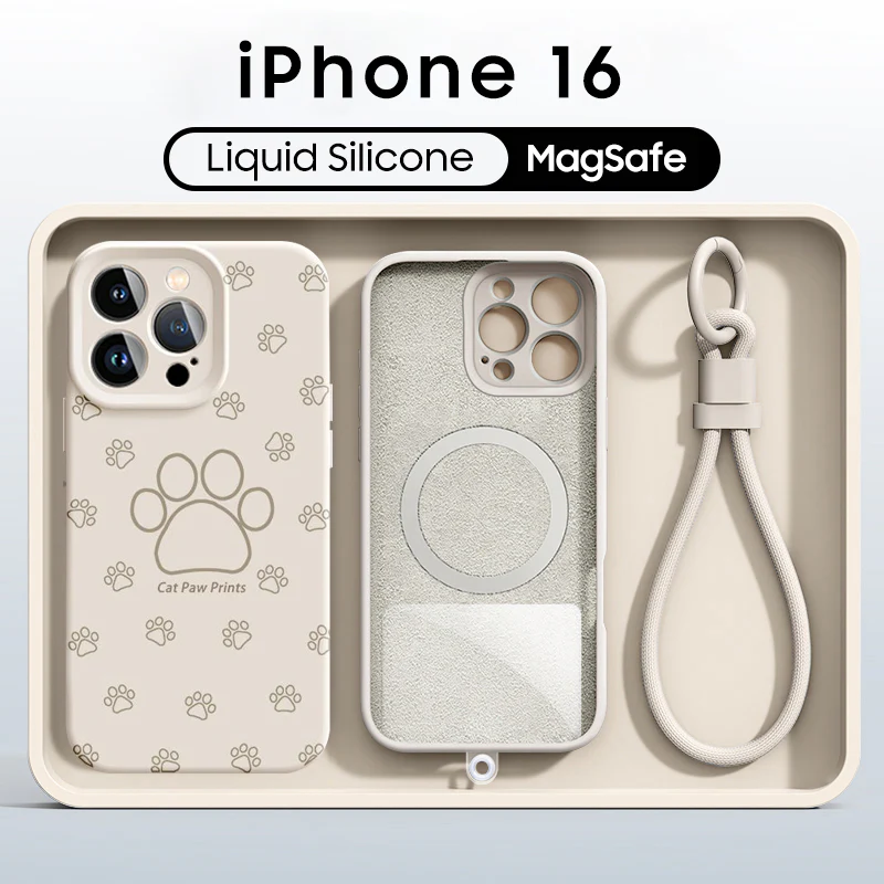 iPhone Lanyard Series | Cute Cat Paw Liquid Silicone MagSafe Phone Case - Image 9