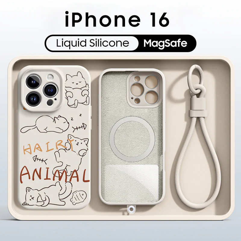 iPhone Lanyard Series | Cute Cat Liquid Silicone MagSafe Phone Case - Image 7