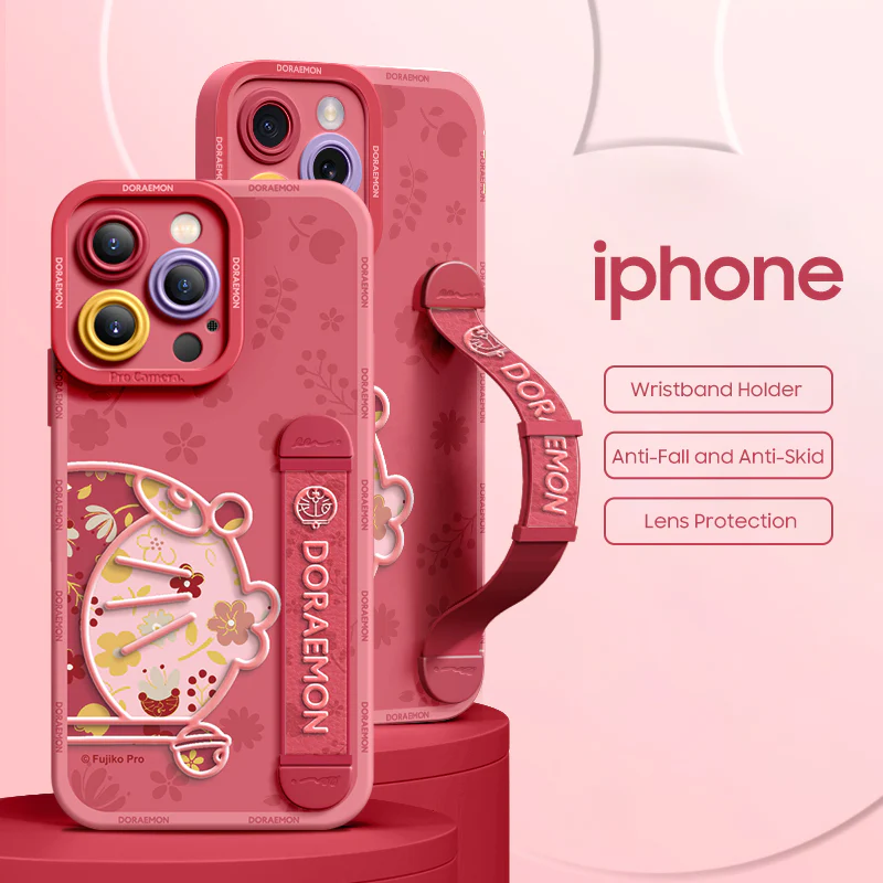iPhone Wristband Series | Doraemon Cartoon Liquid Silicone Phone Case - Image 3