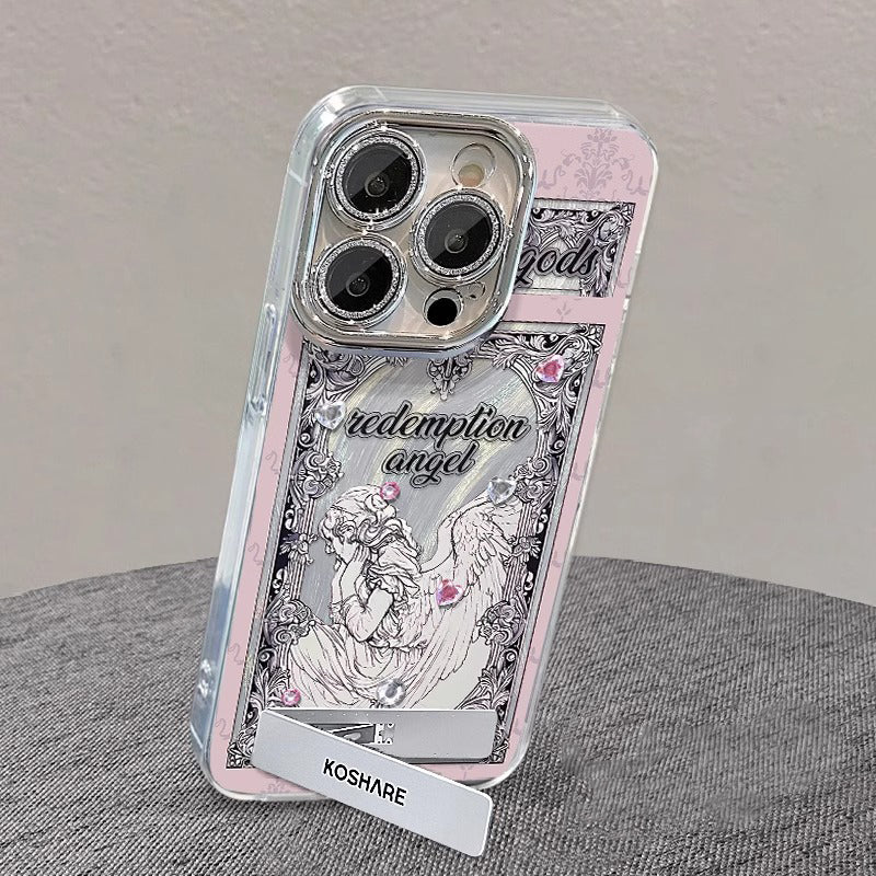 iPhone Lanyard Series | Garden Girl Glitter Lens Folding Sand Phone Case - Image 4