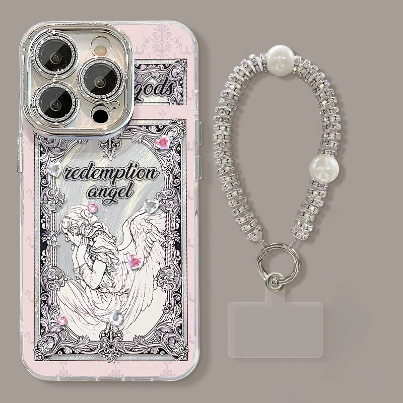 iPhone Lanyard Series | Garden Girl Glitter Lens Folding Sand Phone Case - Image 7