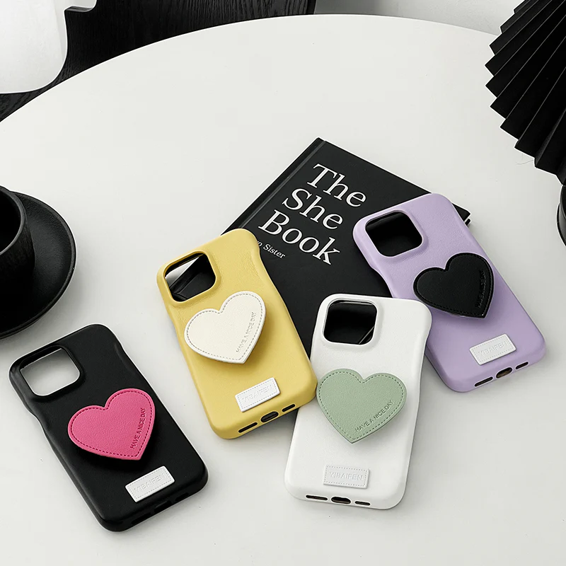 iPhone Lanyard Series | Heart Stand Genuine Leather Phone Case - Image 3
