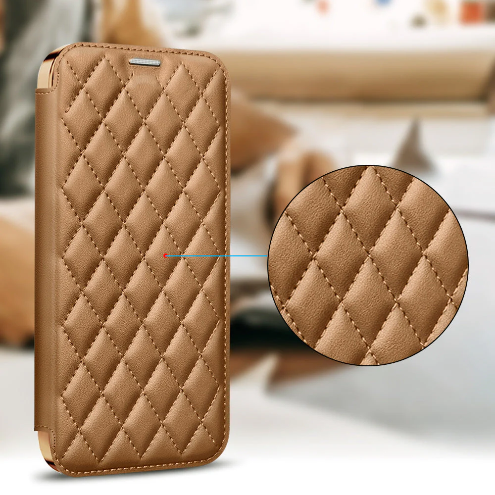 iPhone Magsafe Series | Electroplated Magnetic Diamond Pattern Flip Leather Case - Image 6