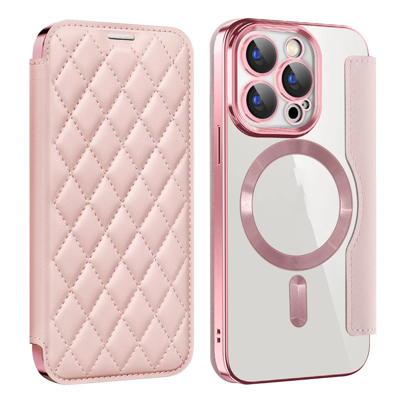 iPhone Magsafe Series | Electroplated Magnetic Diamond Pattern Flip Leather Case - Image 7