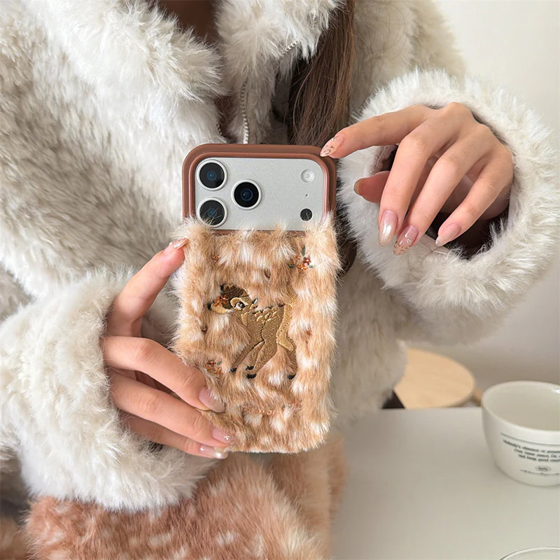 iPhone Series | Leopard-print deer Liquid Silicone Plush Phone Case - Image 3