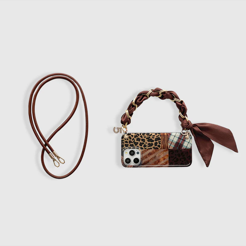 iPhone Lanyard Series | Leopard Print Silk Scarf Bracelet Phone Case - Image 6
