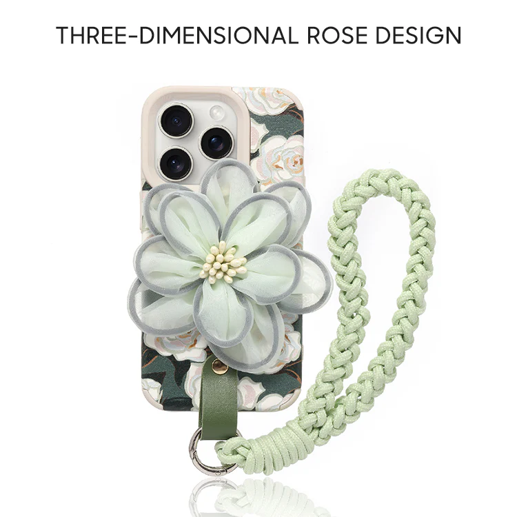 iPhone Lanyard Series | Luxury Lace Flower Liquid Silicone Phone Case - Image 3
