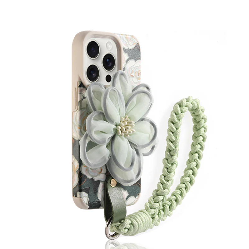 iPhone Lanyard Series | Luxury Lace Flower Liquid Silicone Phone Case - Image 6