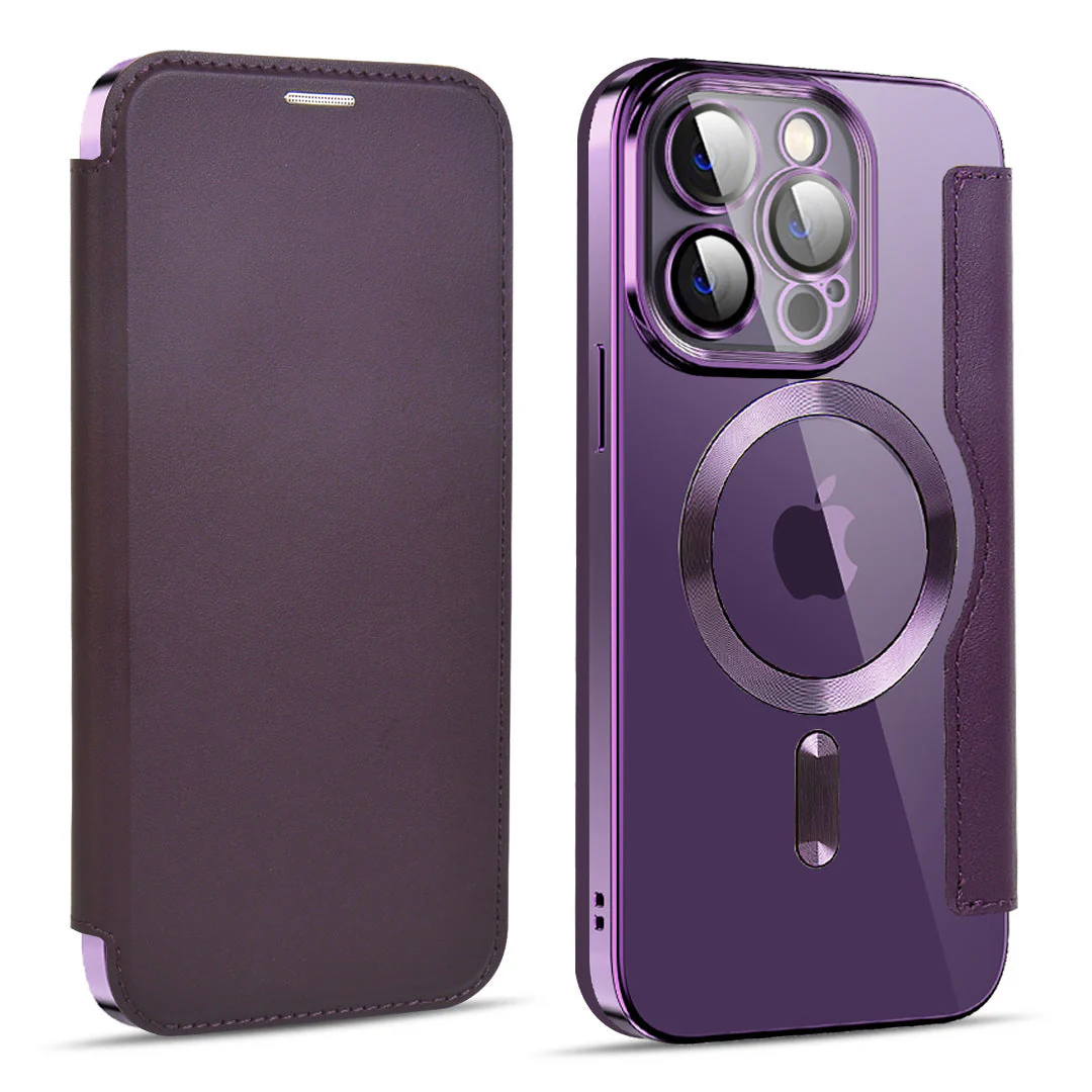 iPhone MagSafe Series | Business Type Magnetic Charging Electroplated Flip Leather Case - Image 12
