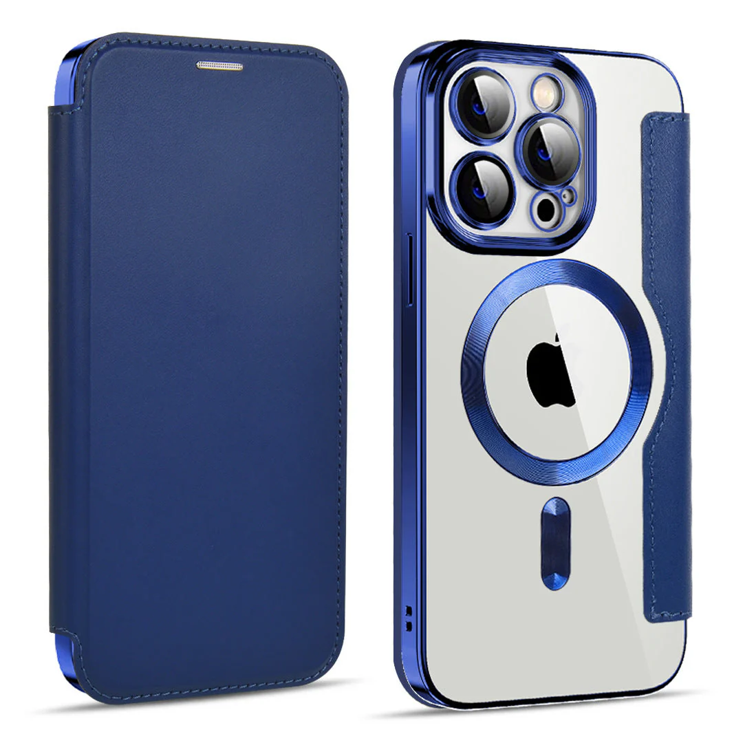 iPhone MagSafe Series | Business Type Magnetic Charging Electroplated Flip Leather Case - Image 14