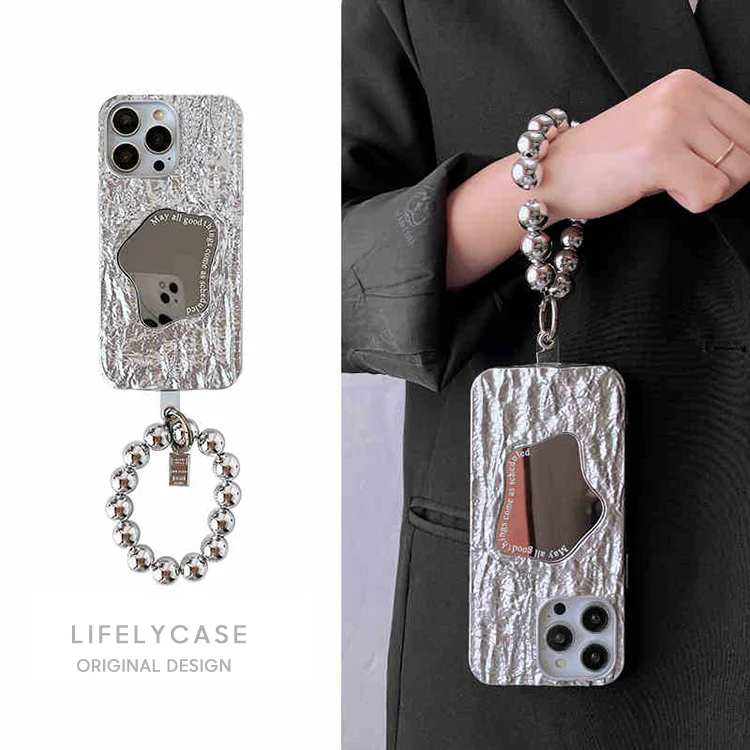 iPhone Lanyard Series | Makeup Mirror Embossed Texture Phone Case - Image 7