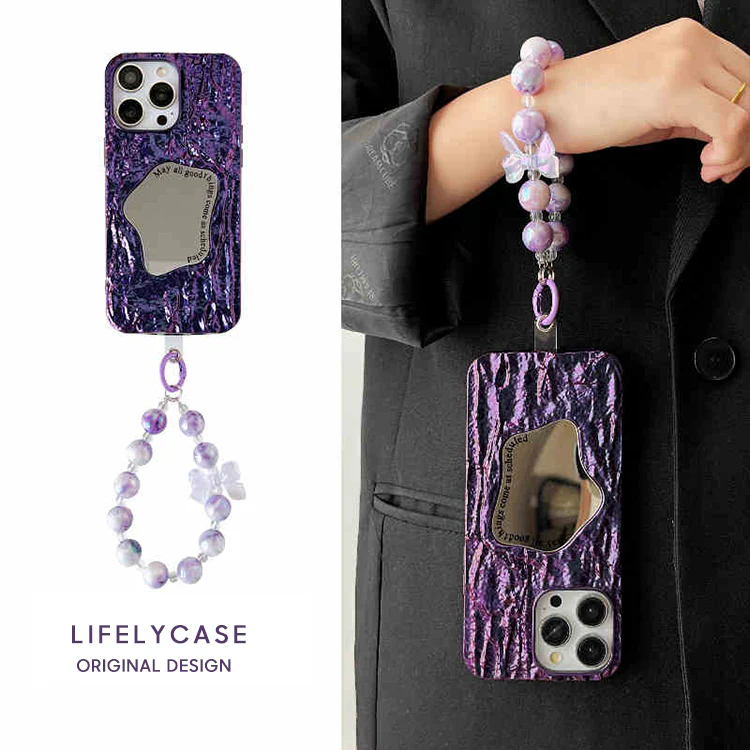 iPhone Lanyard Series | Makeup Mirror Embossed Texture Phone Case - Image 9