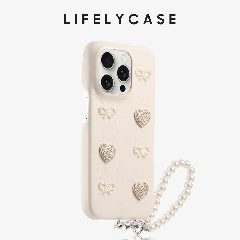 iPhone Lanyard Series | Pearl Bow Design Leather Phone Case - Image 3