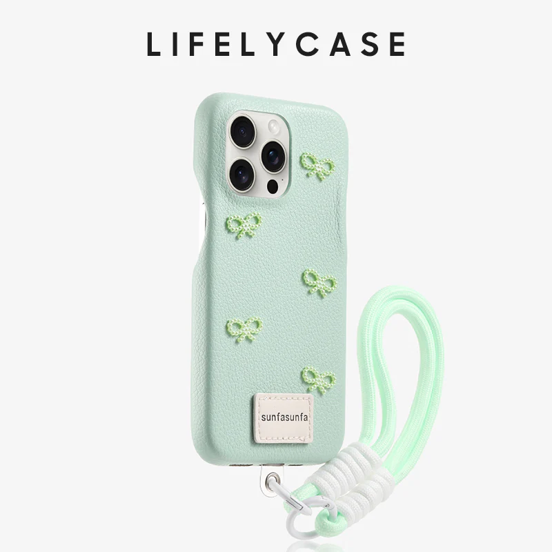 iPhone Lanyard Series | Pearl Bow Design Leather Phone Case - Image 4