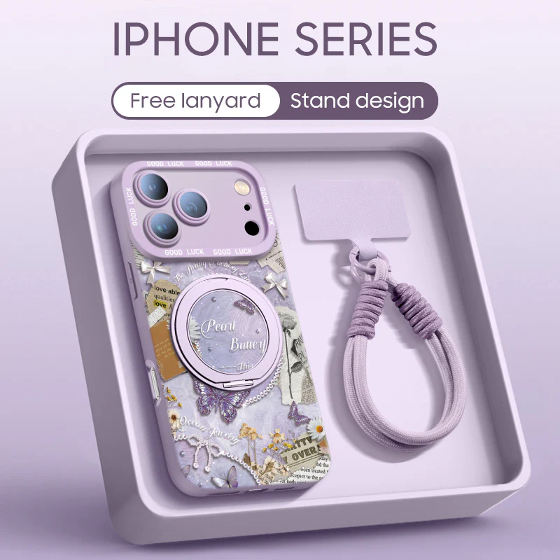 iPhone Lanyard Series | "Pearl Butterfly“ Phone Case with Rotating Stand Design - Image 6