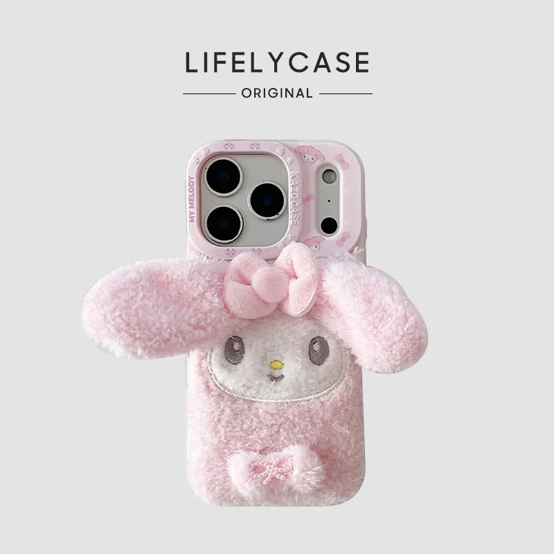 iPhone Series | Pink Lop-eared Rabbit Liquid Silicone Plush Phone Case - Image 3