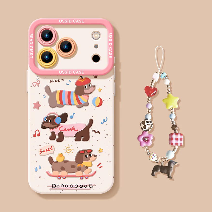 iPhone beads series | Dachshund Cartoon Liquid Silicone Phone Case - Image 3