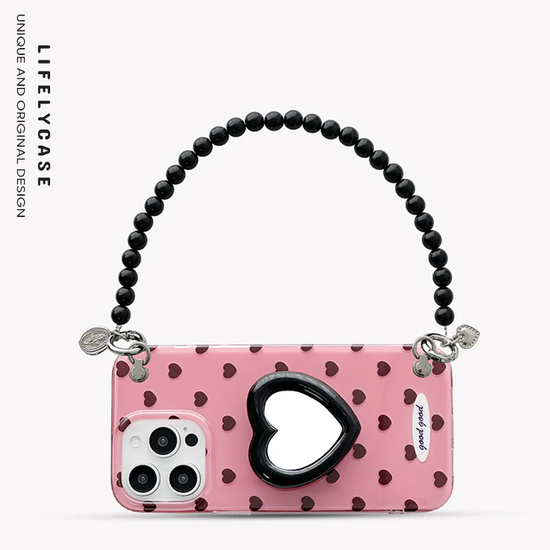 iPhone Lanyard Series | Heart Mirror Stand Polka Dot Phone Case - Image 2