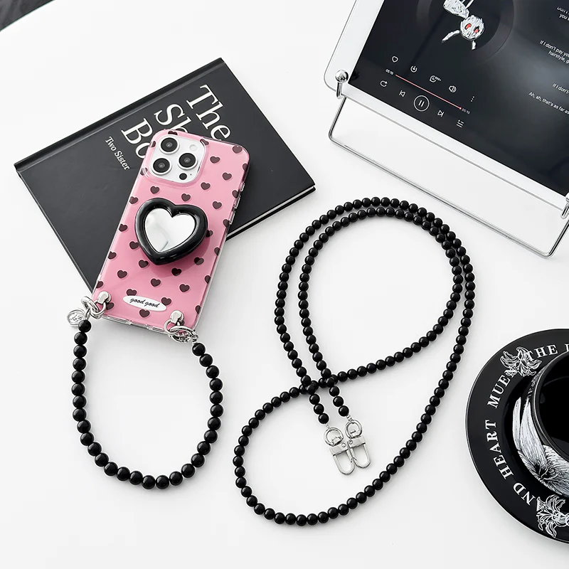 iPhone Lanyard Series | Heart Mirror Stand Polka Dot Phone Case - Image 6