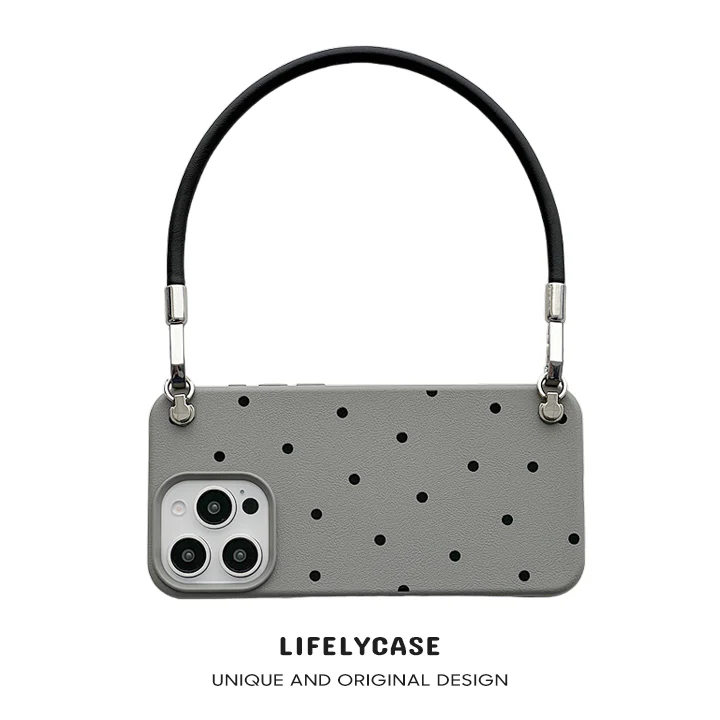 iPhone Lanyard Series | Polka Dot Design Leather Phone Case