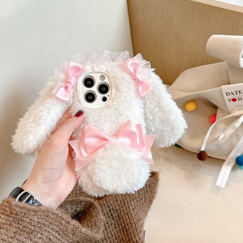 iPhone Lanyard Series | Bowknot Rabbit Ears Plush Phone Case - Image 4