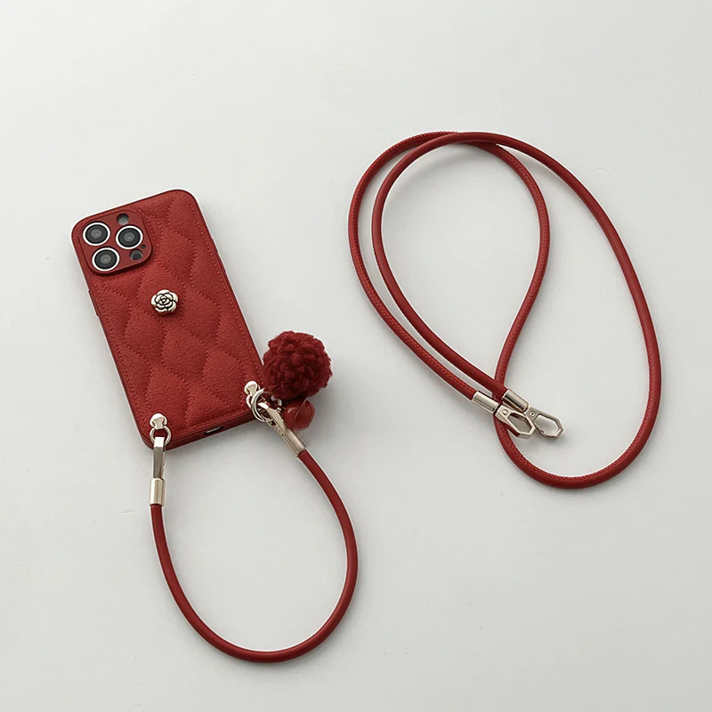 iPhone Lanyard Series | Diamond Pattern Leather Phone Case - Image 9