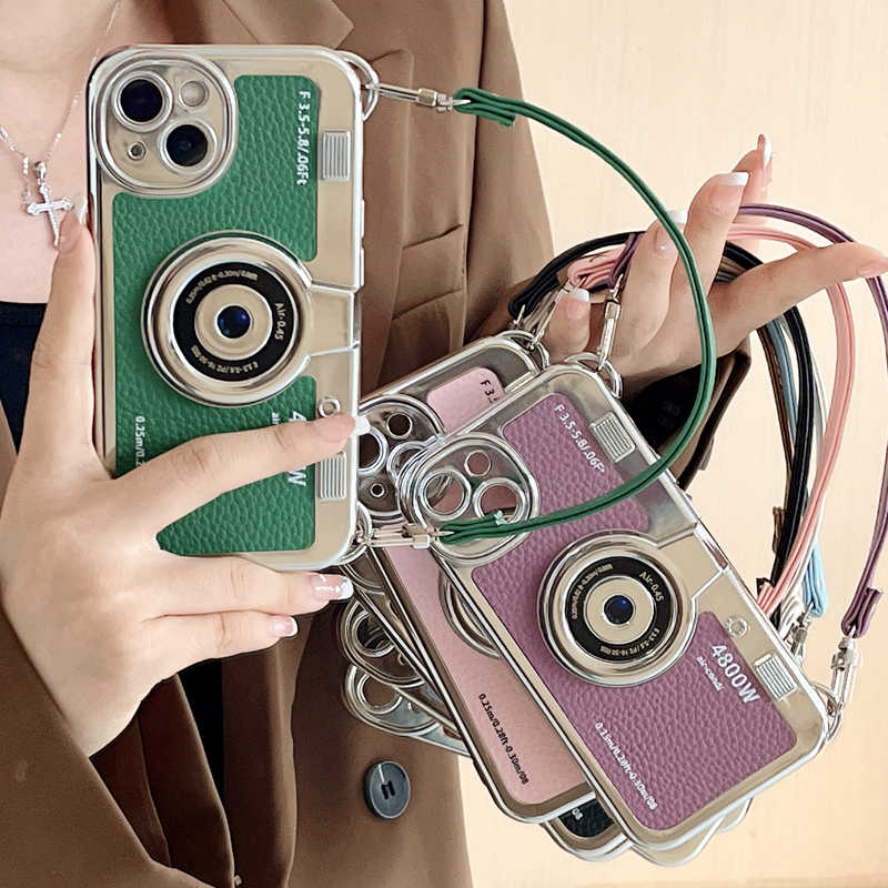 iPhone Lanyard Series | Retro Camera Design Leather Phone Case - Image 5