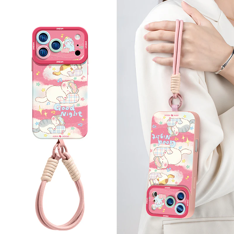 iPhone Lanyard Series | Sleeping Cat Liquid Silicone Phone Case - Image 2