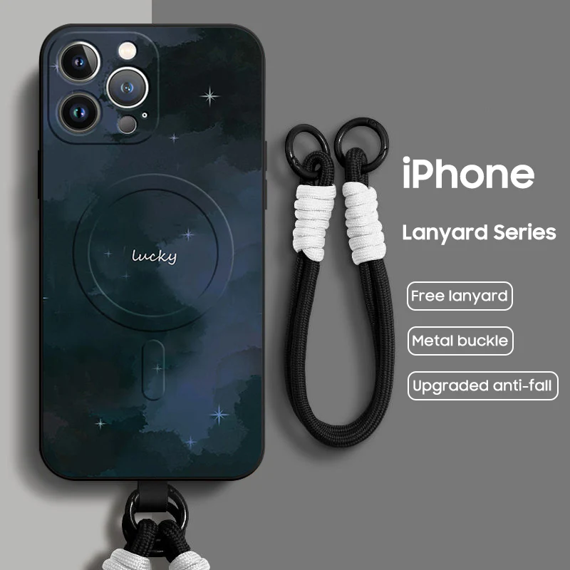 iPhone Lanyard Series | Smudge Gradient Design Liquid Silicone MagSafe Phone Case - Image 9
