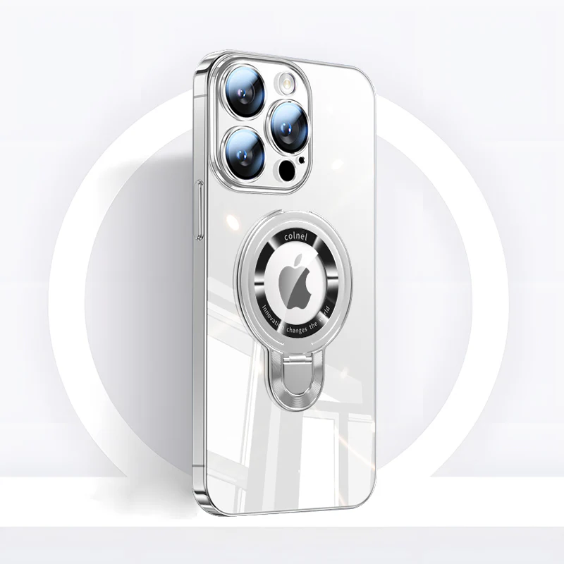 iPhone MagSafe Series | Transparent Electroplated Rotating Stand Mobile Phone Case - Image 5